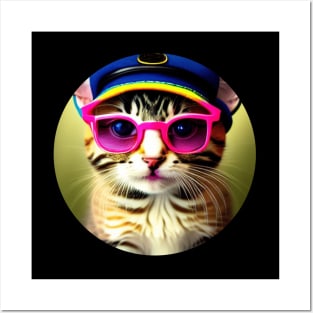 Gatito con gorro y gafas Posters and Art